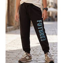 Pine Kids Knit Full Length Lounge Pant With Text Print - Black