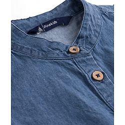 Pine Kids Cotton Woven Half Puffed Sleeves Solid Colour Shirt Style Top - Blue