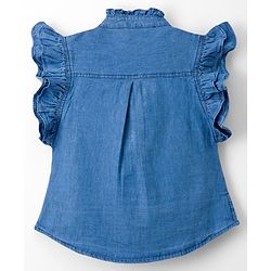 Pine Kids Cotton Woven Frill Sleeves Solid Shirt Style Top - Blue