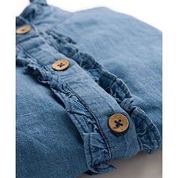 Pine Kids Cotton Woven Frill Sleeves Solid Shirt Style Top - Blue