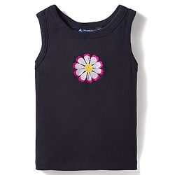 Pine Kids Cotton Lycra Knit Sleeveless Top With Floral Embroidery - Black