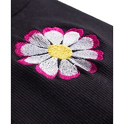 Pine Kids Cotton Lycra Knit Sleeveless Top With Floral Embroidery - Black