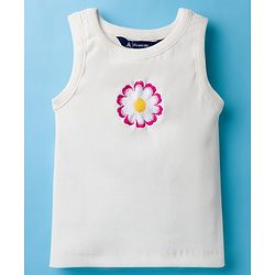 Pine Kids Cotton Lycra Knit Sleeveless Top With Floral Embroidery - Black