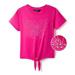 Pine Kids Cotton Knit Half Sleeves Top With Butterfly Print - Dark Pink