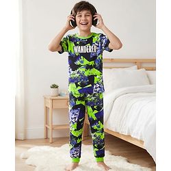 Pine Kids 100% Cotton Bio Washed Half Sleeves Abstract Printed T-Shirt & Pyjama Co-Ord Night Suit - Multicolour