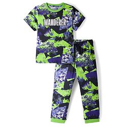 Pine Kids 100% Cotton Bio Washed Half Sleeves Abstract Printed T-Shirt & Pyjama Co-Ord Night Suit - Multicolour
