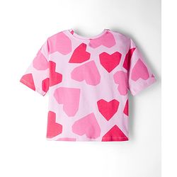 Pine Kids 100% Cotton Bio Washed Half Sleeves Hearts Printed T-Shirt & Pyjama Co-Ord Night Suit - Pink