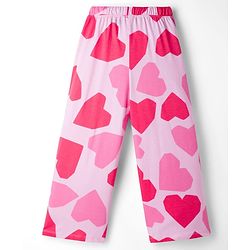 Pine Kids 100% Cotton Bio Washed Half Sleeves Hearts Printed T-Shirt & Pyjama Co-Ord Night Suit - Pink