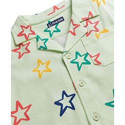 Pine Kids Single Jersey Knit Half Sleeves Shirt & Pyjama Co-ord Night Suit With Star Print - Sea Green