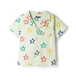 Pine Kids Single Jersey Knit Half Sleeves Shirt & Pyjama Co-ord Night Suit With Star Print - Sea Green