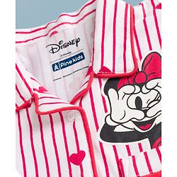 Pine Kids Disney 100% Cotton Knit Full Sleeves Front Open Co-Ords Shirt & Pyjama Night Suit With Front & Back Minnie Mouse Graphics - Red