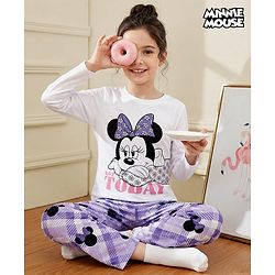 Pine Kids Disney Single Jersey Knit Full Sleeves Night Suit With Minnie Mouse Graphics - Lavender