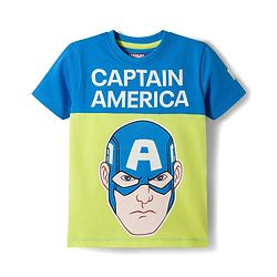 Pine Kids Marvel Single Jersey Knit Half Sleeves T-Shirt & Short Set With Captain America Print - Blue