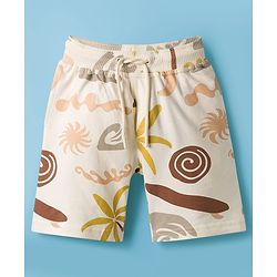 Pine Kids Looper Above Knee Length Short With Floral Print - Off White