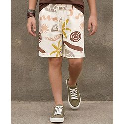 Pine Kids Looper Above Knee Length Short With Floral Print - Off White