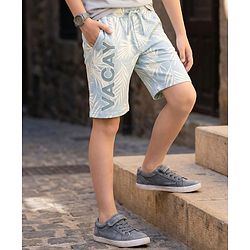 Pine Kids Looper Knit Shorts with Vacay Print - Sky Blue