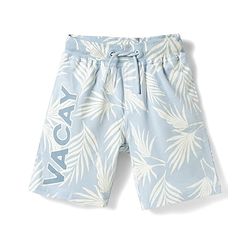 Pine Kids Looper Knit Shorts with Vacay Print - Sky Blue