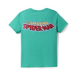 Pine Kids Marvel Single Jersey Knit Half Sleeves T-Shirt With Spider Man Print & Badge Detailing - Aqua
