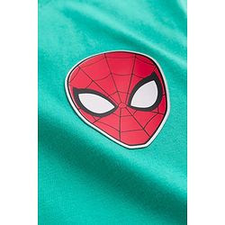 Pine Kids Marvel Single Jersey Knit Half Sleeves T-Shirt With Spider Man Print & Badge Detailing - Aqua