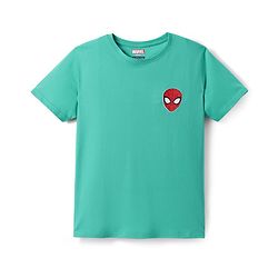 Pine Kids Marvel Single Jersey Knit Half Sleeves T-Shirt With Spider Man Print & Badge Detailing - Aqua