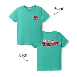 Pine Kids Marvel Single Jersey Knit Half Sleeves T-Shirt With Spider Man Print & Badge Detailing - Aqua