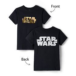 Pine Kids Lucas Single Jersey Knit Drop Shoulder Half Sleeves T-Shirt with Star Wars Gold Foil Detailing - Black
