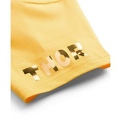 Pine Kids Marvel Terry Knit Half Sleeves Drop Shoulder T-Shirt With Thor Print & Gold Foil Detailing - Yellow