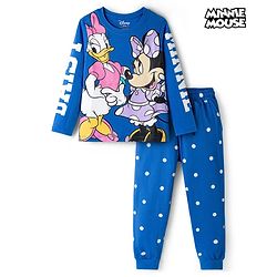 Pine Kids Disney Single Jersey Knit Full Sleeves Night Suit With Minnie & Friends Print - Blue