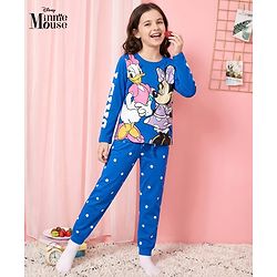 Pine Kids Disney Single Jersey Knit Full Sleeves Night Suit With Minnie & Friends Print - Blue