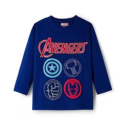 Pine Kids Marvel Single Jersey Knit Full Sleeves T-Shirt With Avengers Print - Blue