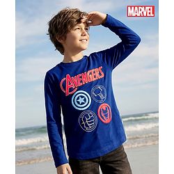 Pine Kids Marvel Single Jersey Knit Full Sleeves T-Shirt With Avengers Print - Blue