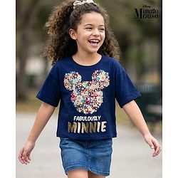 Pine Kids Disney Single Jersey Knit Half Sleeves Oversized T-Shirt With Minnie Mouse Graphics - Navy Blue
