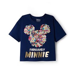 Pine Kids Disney Single Jersey Knit Half Sleeves Oversized T-Shirt With Minnie Mouse Graphics - Navy Blue