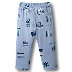 Pine Kids Single Jersey Knit Half Sleeves Shirt & Pyjama Co-ord Night Suit With Beach Theme Print - Blue