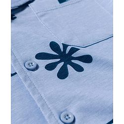 Pine Kids Single Jersey Knit Half Sleeves Shirt & Pyjama Co-ord Night Suit With Beach Theme Print - Blue