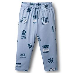Pine Kids Single Jersey Knit Half Sleeves Shirt & Pyjama Co-ord Night Suit With Beach Theme Print - Blue
