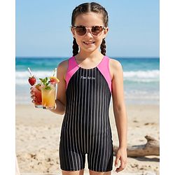 Pine Active Sleeveless Striped Legged Swimsuit - Black