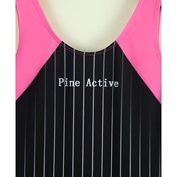 Pine Active Sleeveless Striped Legged Swimsuit - Black