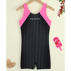 Pine Active Sleeveless Striped Legged Swimsuit - Black