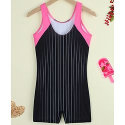 Pine Active Sleeveless Striped Legged Swimsuit - Black