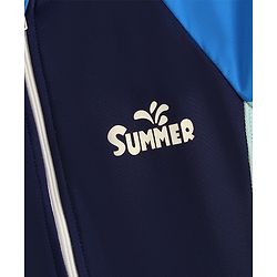 Pine Active Half Raglan Sleeves Text Printed Cut & Sew Legged Swimsuit - Navy Blue