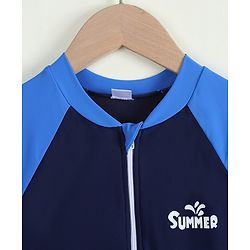 Pine Active Half Raglan Sleeves Text Printed Cut & Sew Legged Swimsuit - Navy Blue