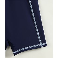 Pine Active Half Raglan Sleeves Text Printed Cut & Sew Legged Swimsuit - Navy Blue