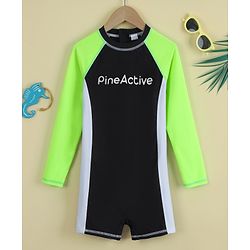 Pine Active Full Raglan Sleeves Printe Legged Swimsuit - Green