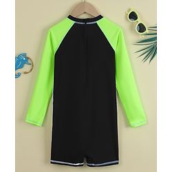 Pine Active Full Raglan Sleeves Printe Legged Swimsuit - Green