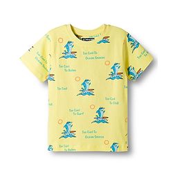 Pine Kids Single Jersey Knit Half Sleeves Co-ords Night Suit With Shark Print - Yellow