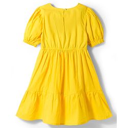 Pine Kids Cotton Woven Half Sleeves Frock with Floral Embroidery - Yellow
