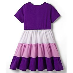 Pine Kids Cotton Knit Half Sleeves Tiered Frock with Floral Embroidery - Purple