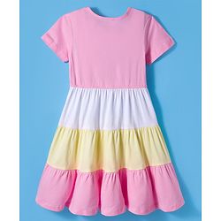 Pine Kids Cotton Knit Half Sleeves Tiered Frock with Floral Embroidery - Purple