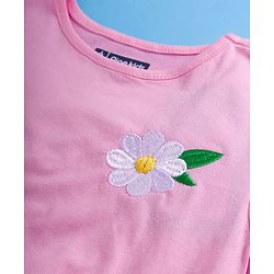 Pine Kids Cotton Knit Half Sleeves Tiered Frock with Floral Embroidery - Purple